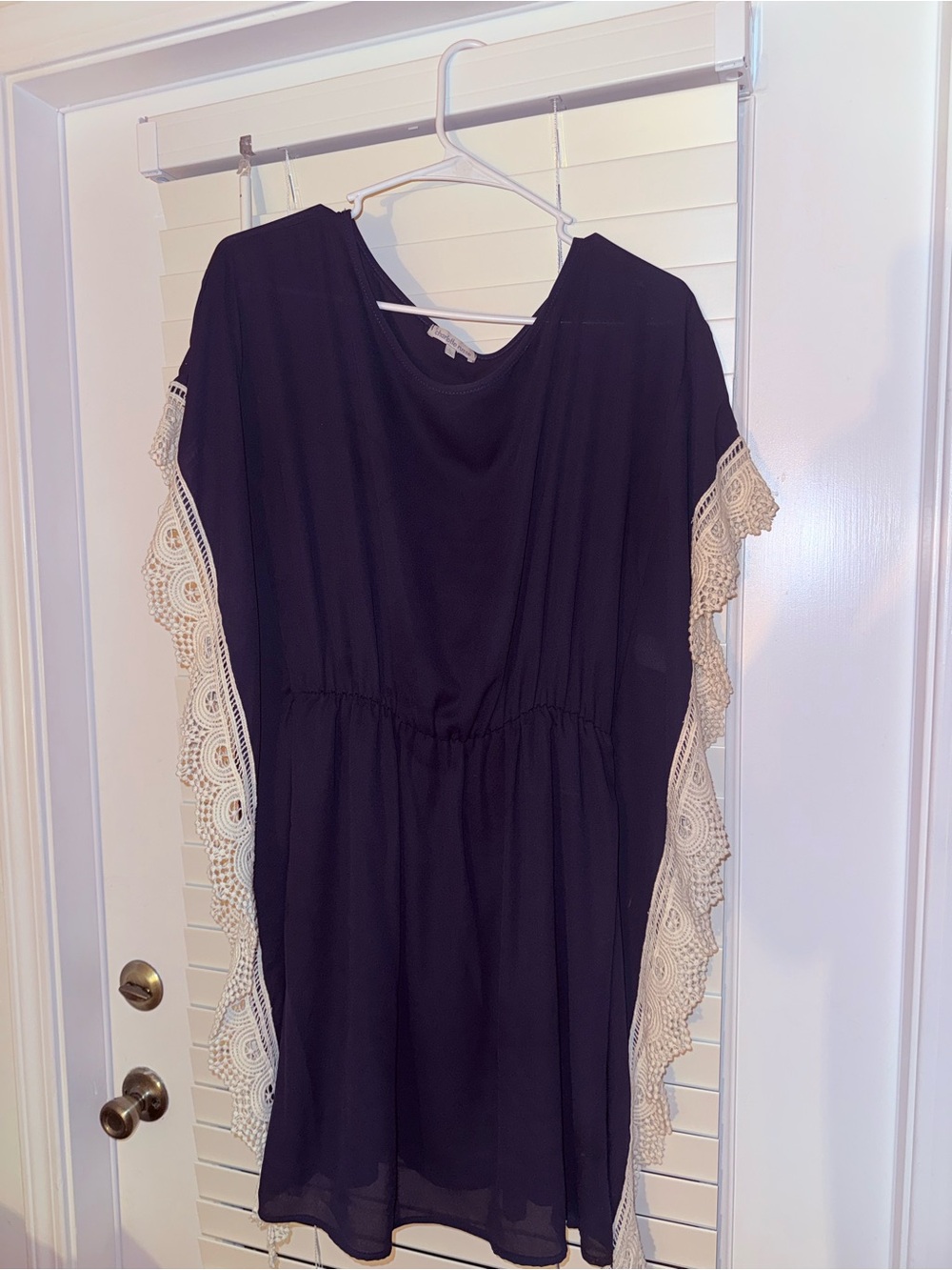 Charlotte Russe Black Swim Cover-Up with Cream Lace Trim